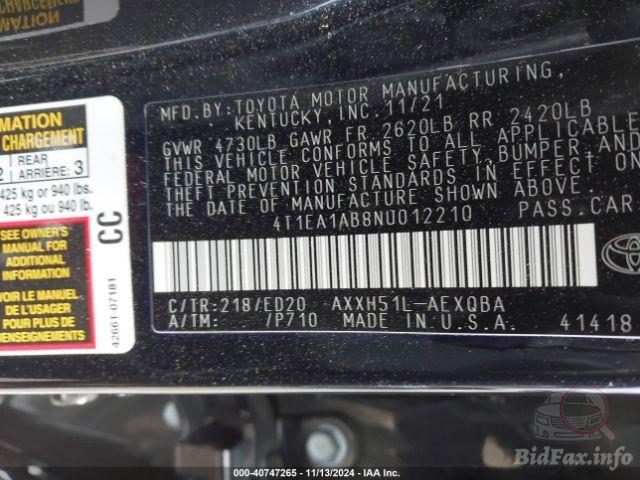 Toyota Avalon Xse Nightshade Hybrid 2022 Black